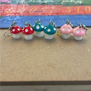 Cute Mushroom Charm Earrings Set - Red, Teal, Pink